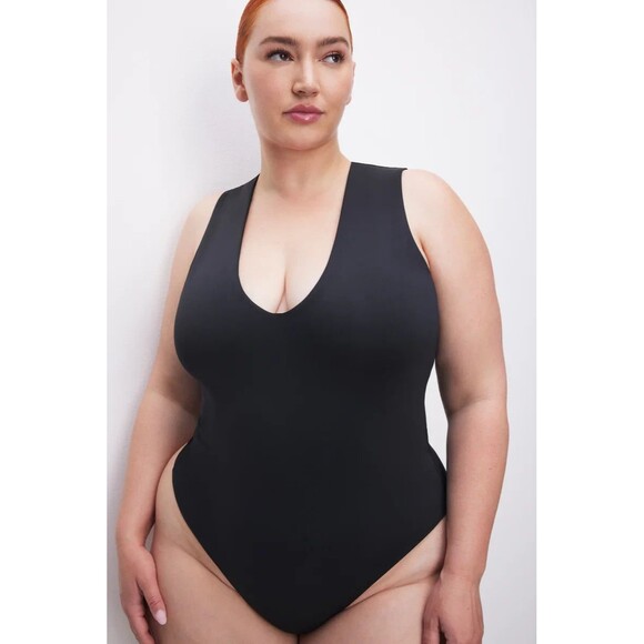 NWT Good American Deep V-Neck Scuba Knit Thong Bodysuit Size 2XL Black - Picture 1 of 12